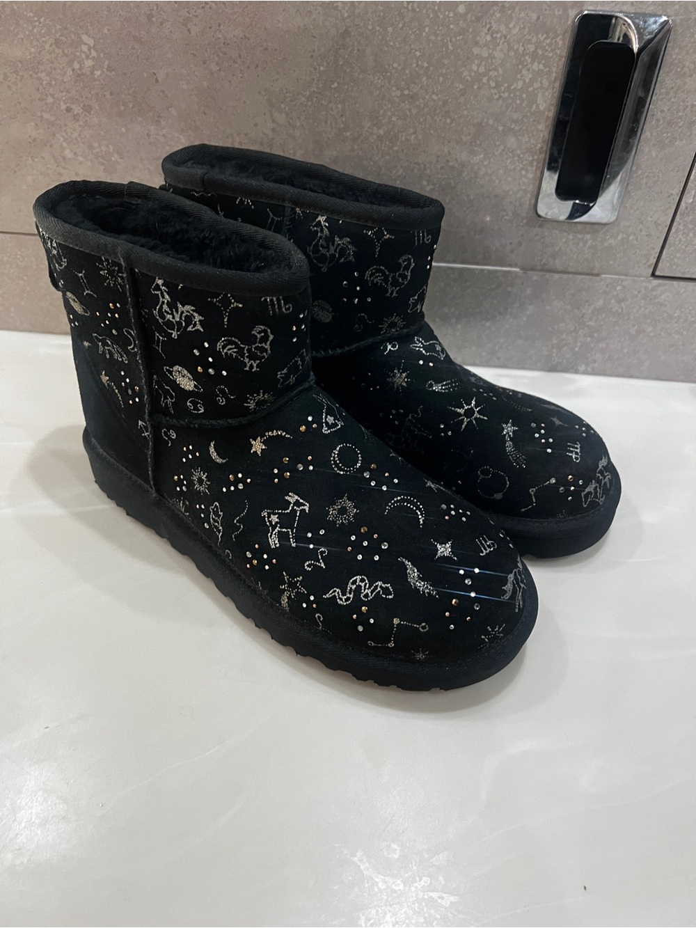 UGG Black Embroidered Constellation Short Slippers